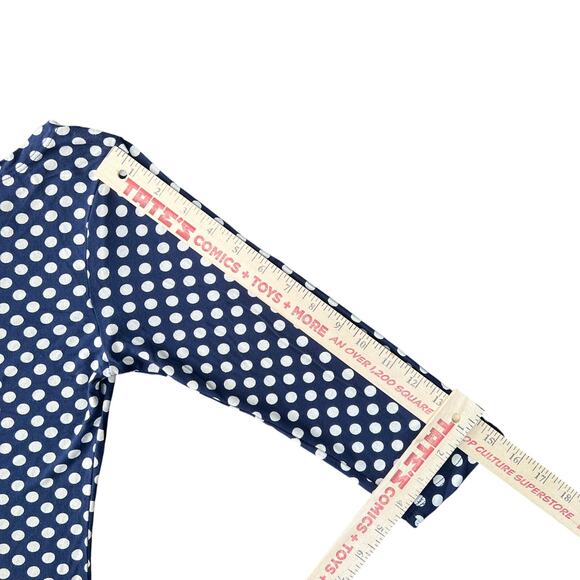 BZR Navy Polka Dot Bodycon Dress Women’s Size L 3/4 Sleeve Stretch - Picture 4 of 7